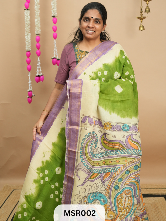 BANGLORE SILK MANGALAGIRI BORDER KALAMKARI TIE AND DIE