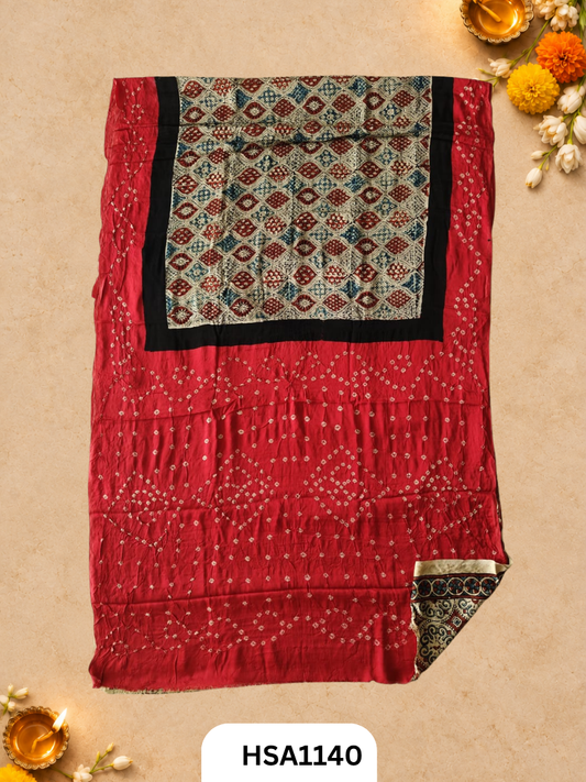 Ajarkh  Bandej Modal silk saree with blouse