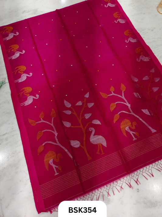 Handloom Pure Muslin Silk  With Jamdhani Weave Saree