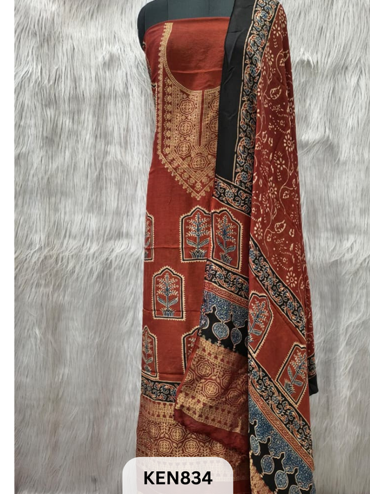 DOLA SILK NATURAL DYE HANDBLOCK PRINT 2PC -UNSTICHED SUIT(3.30MTRTOP 2.20MTR DUPPATA