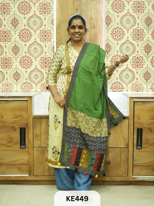 APPLIQUE AJARKH COTTON STOLES - VEGTABLE PRINT