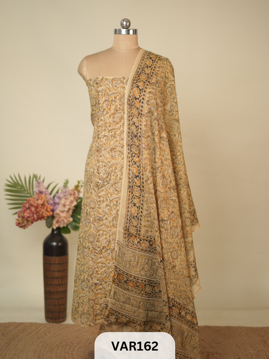 PURE HANDBLOCK KALAMKARI COTTON-2 PCS-TOP & DUPPATA