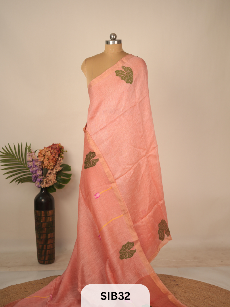 PURE MUSLIN JAMDHANI LINEN SILK SAREE - HANDLOOM