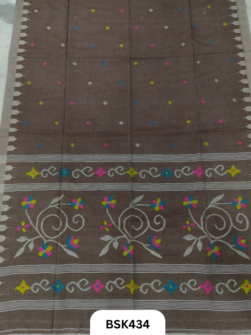 Handloom Pure Mul Cotton Needle Work Saree