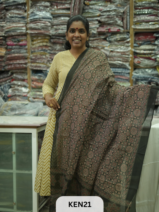 COTTON AJRAKH DUPPATTA SCREENPRINT-length 2.4mtr width 44''