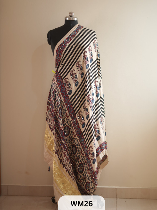 MODAL SILK WITH GLUED MIRROR LAGDI PATTA DUPPATTA