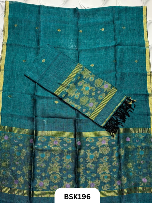 Premium Pure Handloom Linen Silk Salwar Floral Design  Top 2.7 mtr  | Duppata 2.5 mtr
