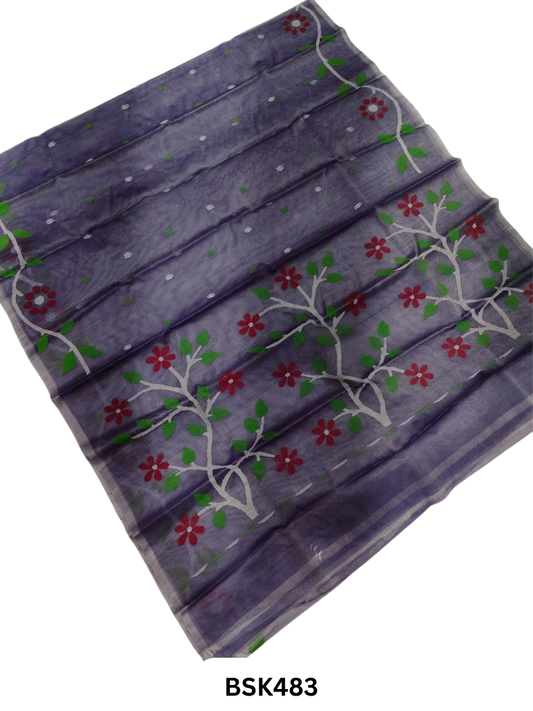 Handloom Pure Muslin Jamdhani Needle Work Weave Saree