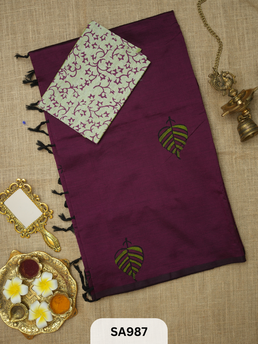SILK COTTON EMBROIDERY HANDBLOCK SAREE