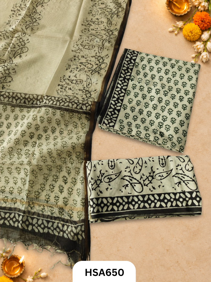 Handblock Printed Kota Doriya Dupatta With Cotton Suits Top 2.5mtr Dupatta 2.5mtr