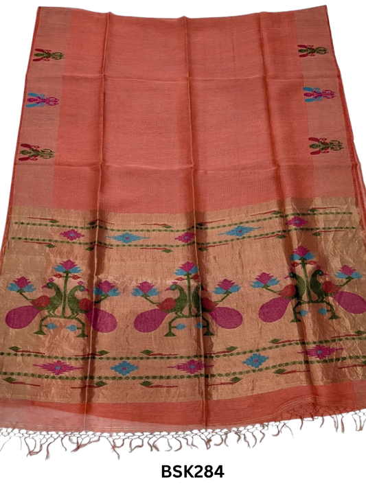 Handloom Pure Linen Silk Jamdhani Weave Saree