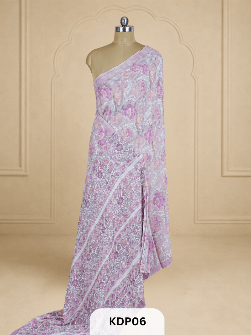 DOUBLE DIAMOND CHIFFON HANDBLOCK PRINT SAREE