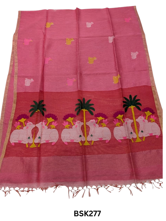 Handloom Pure Linen Silk Jamdhani Weave Saree