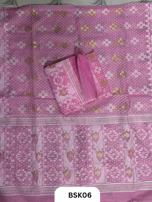 Cotton Jamdani Zari Weave  Top Material - 2.5  Duppata - 2.5  Machine Weave Hand Cutting