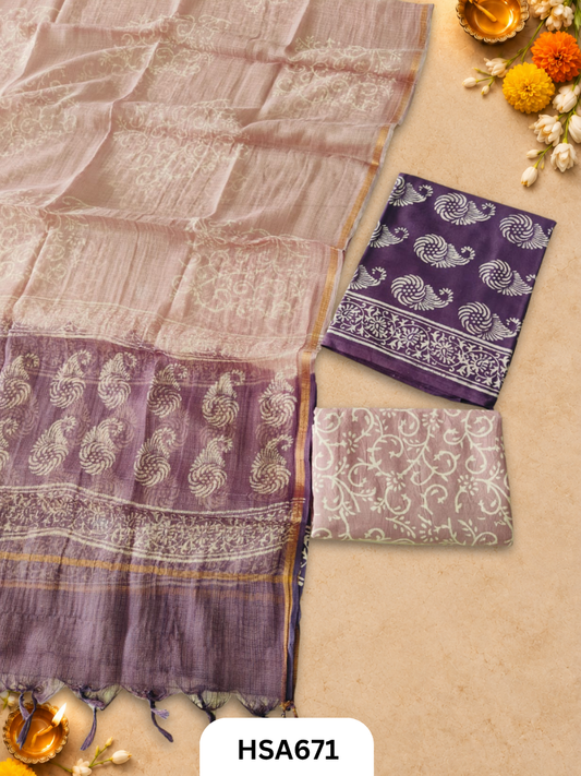Handblock Printed Kota Doriya Dupatta With Cotton Suits Top 2.5mtr Dupatta 2.5mtr
