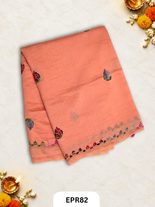 Mul Chanderi Lambani Embroidery Saree