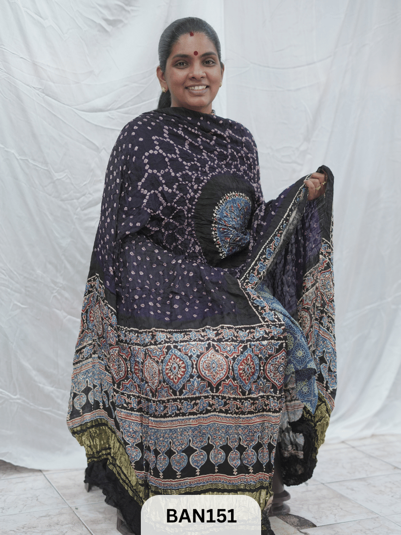 AJRAKH BANDHEJ GUL DUPPATA WITH LAGDI PATTA