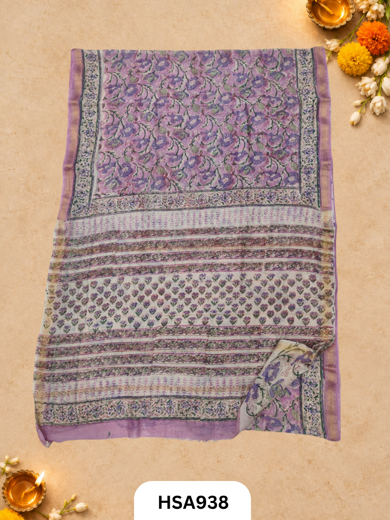 Pure Maheswari Silk Cotton - Handblock Print Saree With Blouse