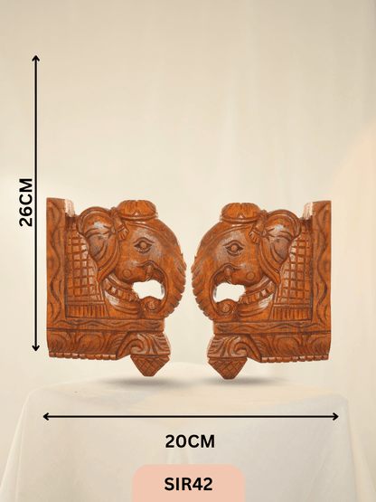 WOODEN ELEPHANT HEAD WALL PANEL DECOR - Height 10" INCH, WIDTH 6"INCH
