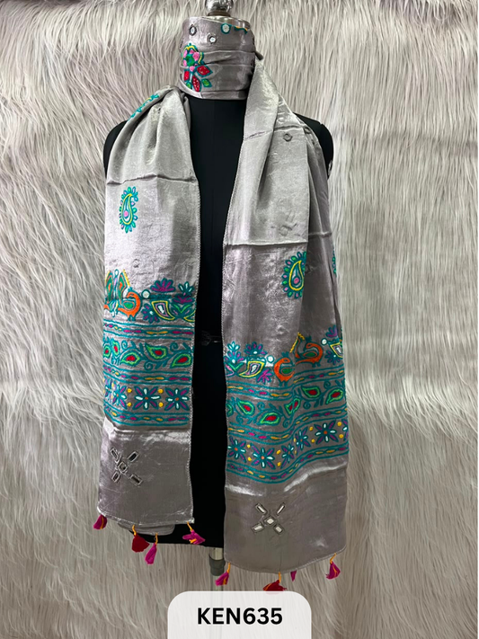 MUSHRU HAND AARI WORK WITH MIRROR WORK STOLE