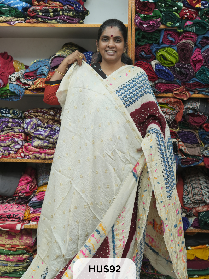PURE DOLA SILK WITH AJRAKH MINAKARI PALLU