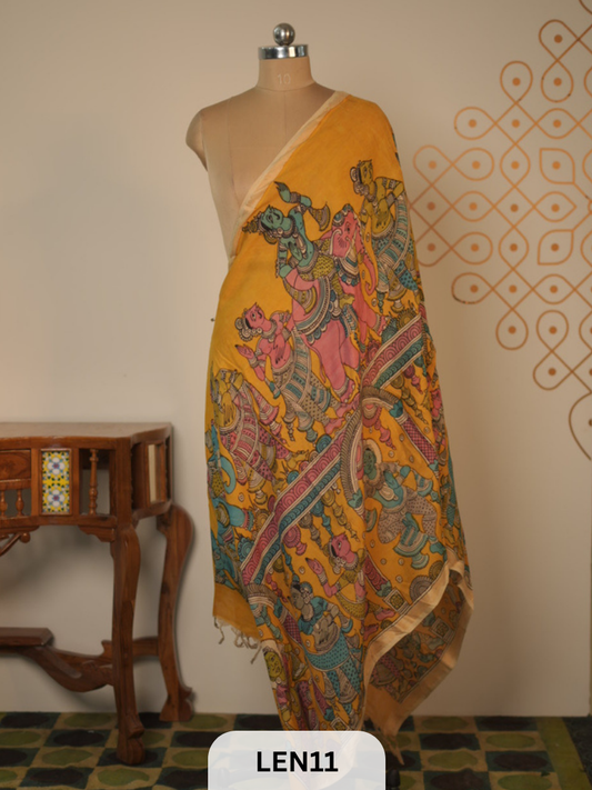 PURE PENKALAMKARI CHENNURI SILK  DUPPATA