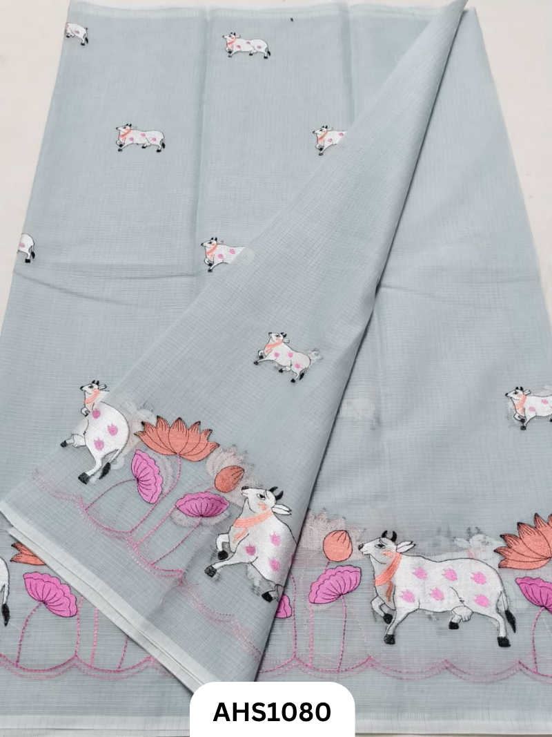 Kota Cotton Pichwai Embroidery Work Saree