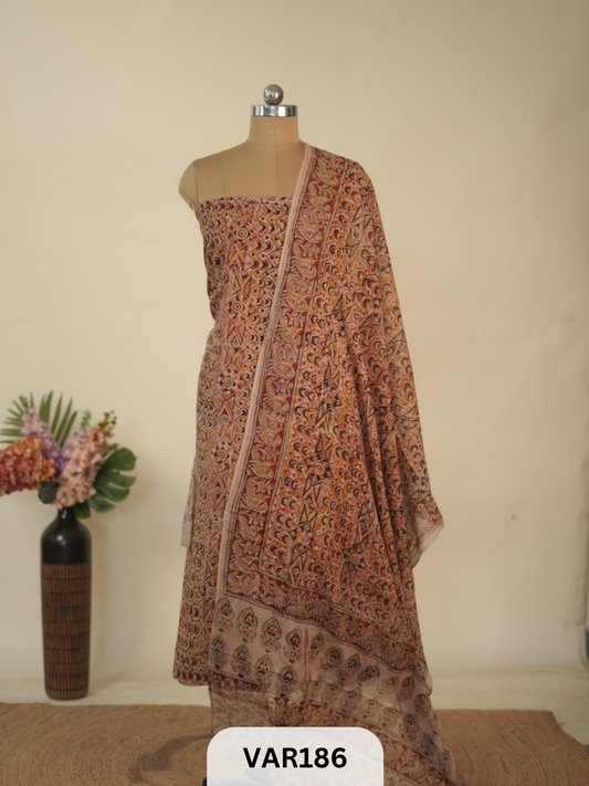 PURE HANDBLOCK KALAMKARI COTTON-2 PCS-TOP & DUPPATA