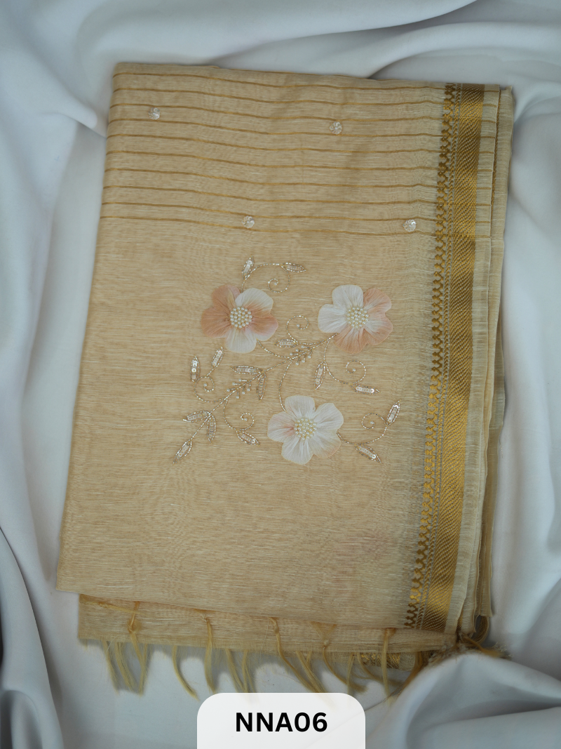 PURE SILK LINEN - 70LEA PURITIY HAND APPLIQUE WORK