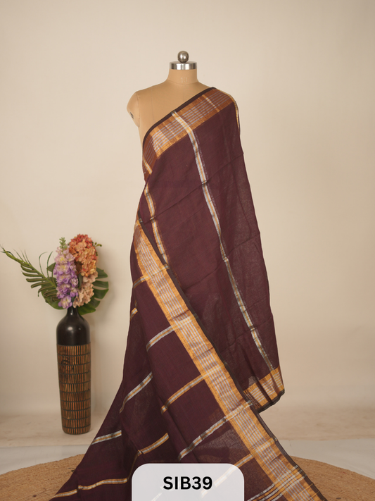 PURE JAYASHREE LINEN WITH COTTON SAREE - HANDLOOM