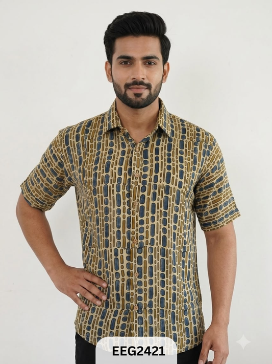 MODAL HANDBLOCK PRINT SHIRT WITH WOODEN BUTTON