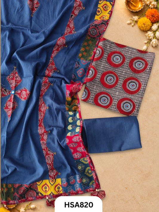 Ajrahk Print With Patch Work And Mirror Work Dupatta