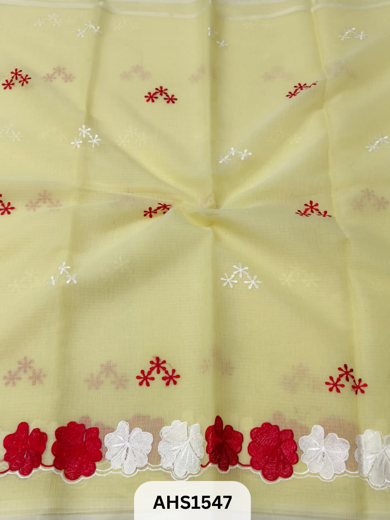 Kota Cotton Embroidery Work Saree With Blouse