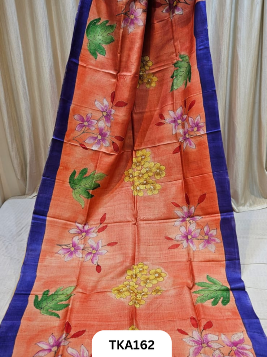 Pure Tussar ghicha silk with heavy embroidery with bishnupur hand painted exclusive saree
