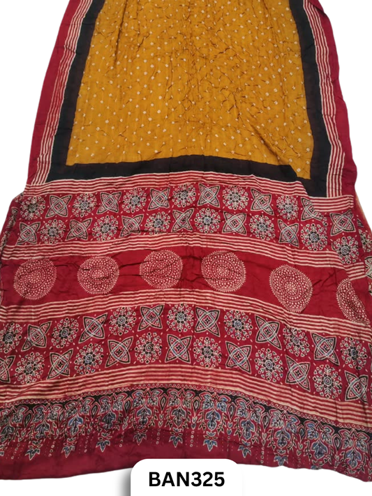 Modal Ajrakh With Bandhini Saree