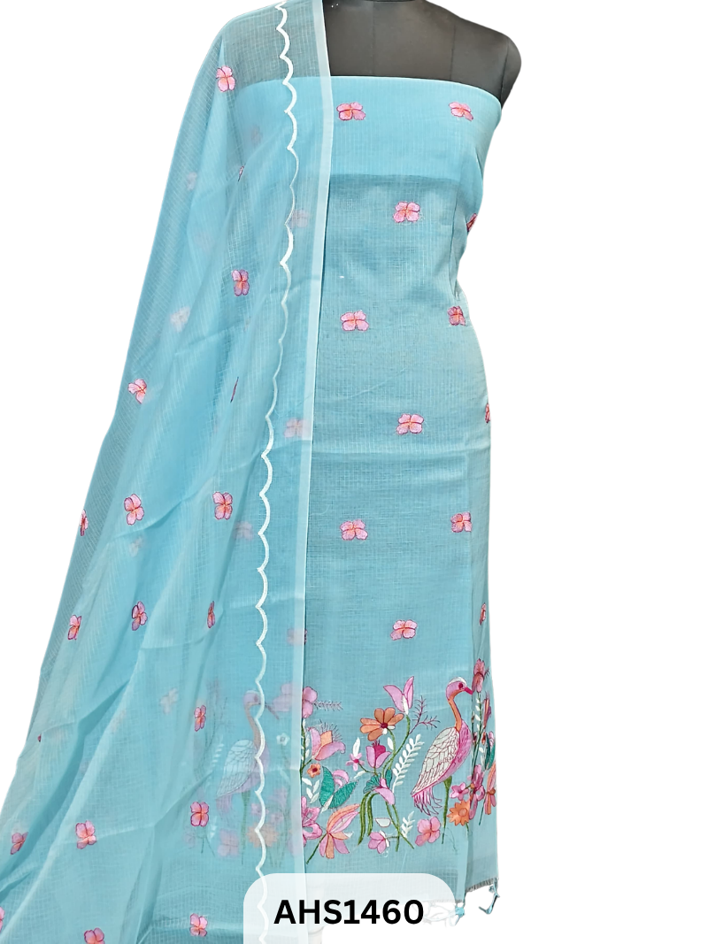 Exclusive Kota Doria Embroidery Work - Top & Dupatta 2.5 Mtr