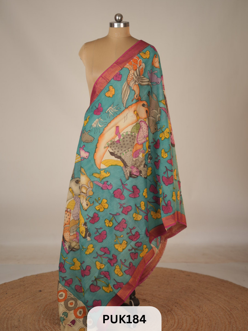 PURE PENKALAMKARI DUPPATTA - CHENNURI SILK