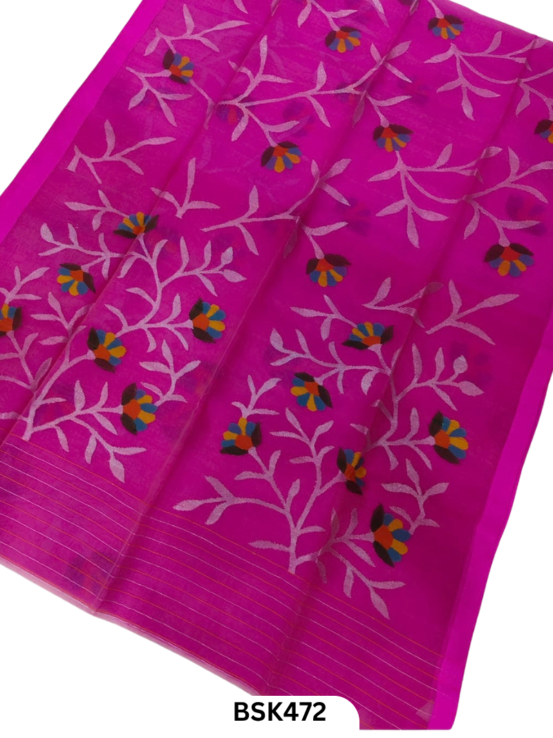 Handloom Pure Muslin Jamdhani Needle Work Weave Saree