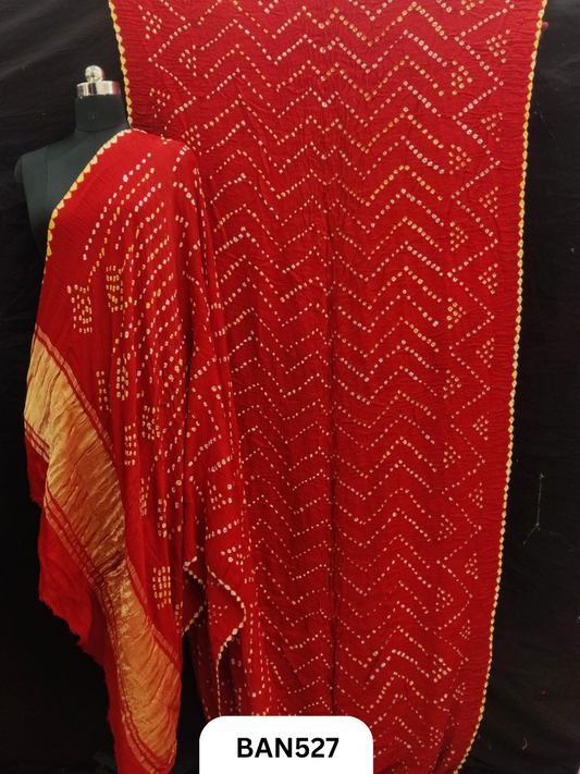 Semi gaji silk tissue pallu zig zag design bandhej saree