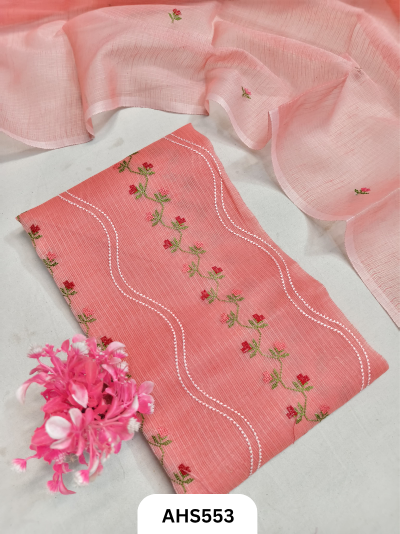 Premium Kota Doria Embroidery Work - Top And Duppatta