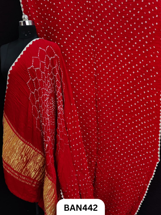 Semi Gaji Silk Tissue Pallu Bandhej Saree With Edging