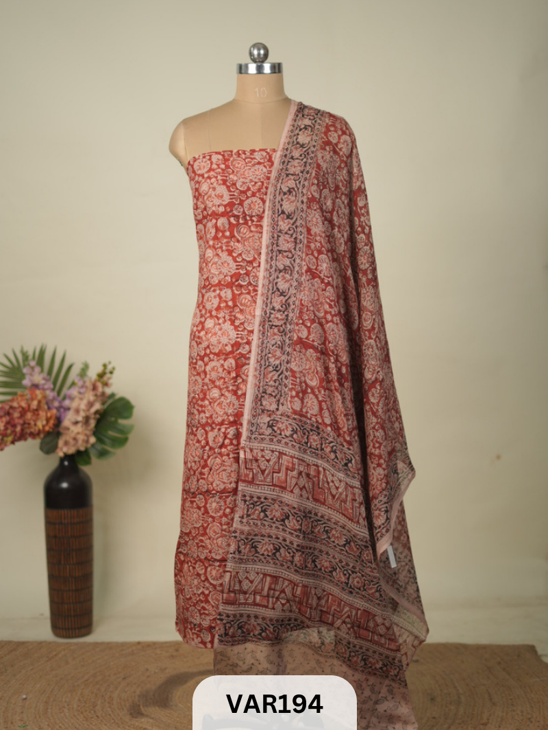 PURE HANDBLOCK KALAMKARI COTTON-2 PCS-TOP & DUPPATA