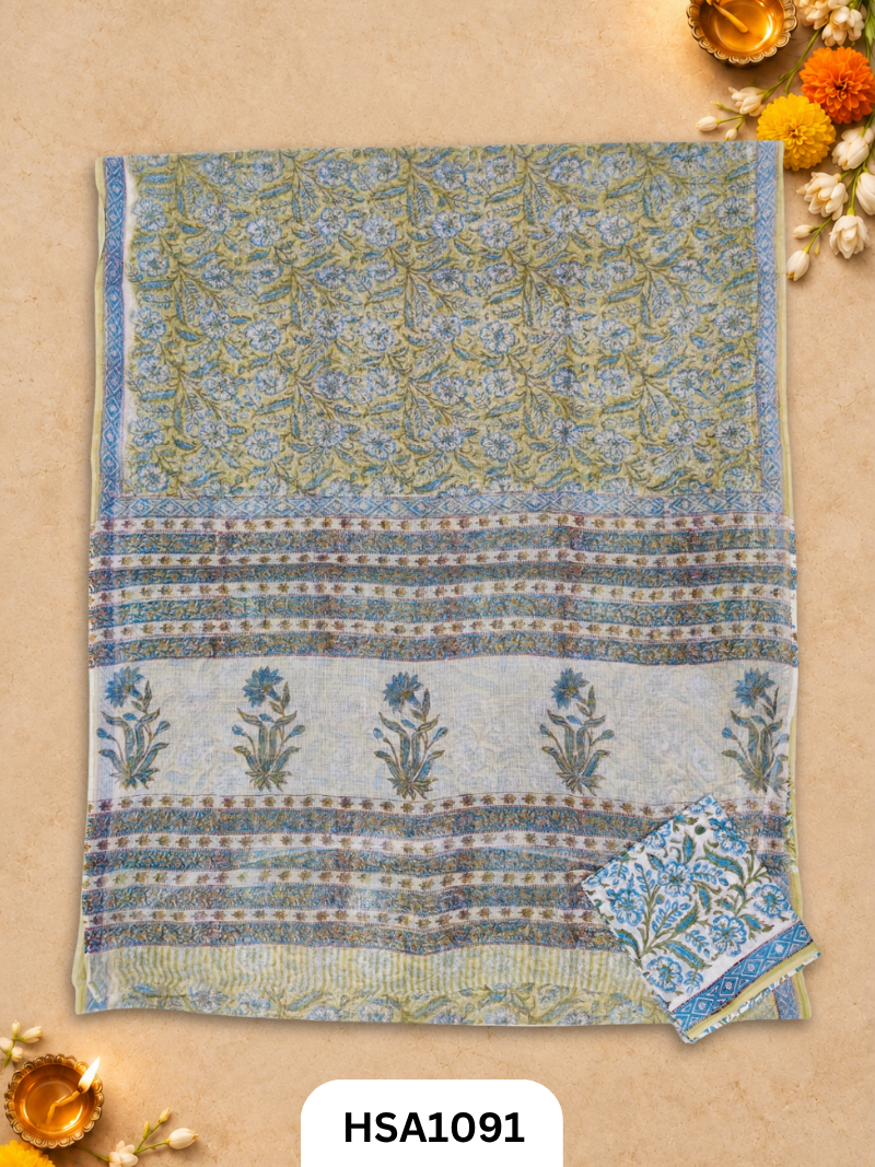 Hand Block Printed Traditional Designs & Multi Colour Combinations Kota Doria Sarees