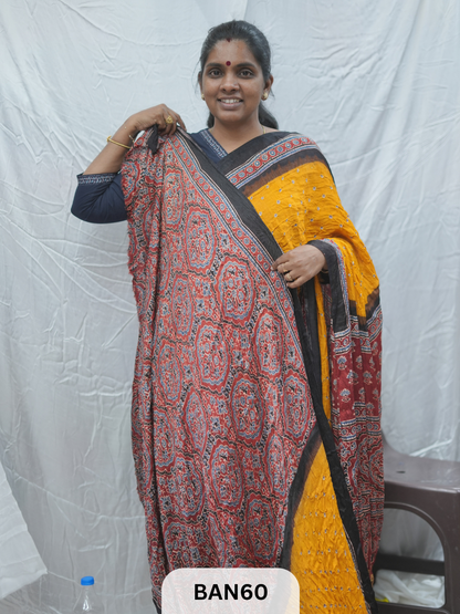 BANDHANI WITH AJRAKH SEMI GAJI SAREE