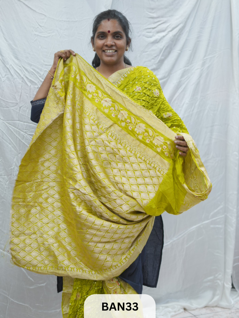 PURE RAW SILK WITH MEENAKARI BUTTA BANDHINI SAREE