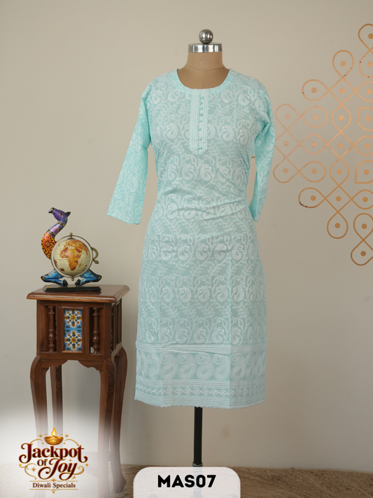 Chikenkari kurti Top Material With Machine Embroidery