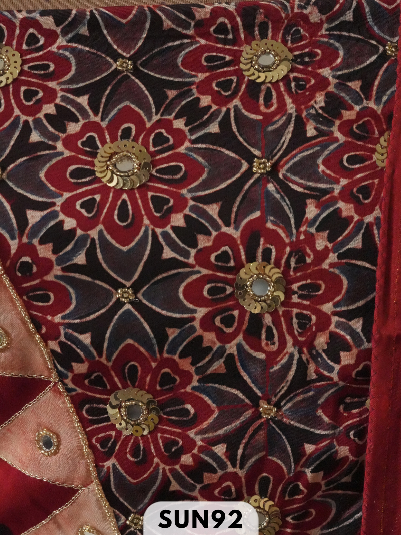 Modal Ajrakh Handblock mirror work 2 Pcs Suits