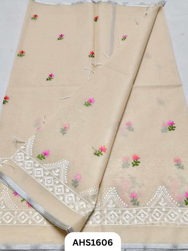 Kota Cotton Embroidery  Work Saree with Blouse