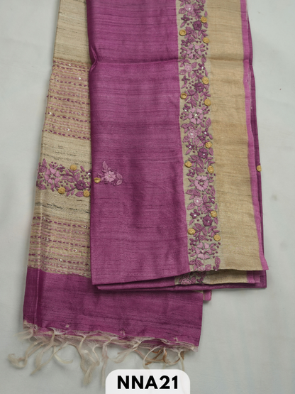 Pure tussar silk with buillon hand embroidery saree