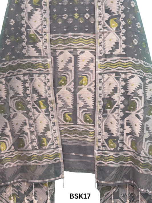 Cotton Jamdani Zari Weave  Top Material - 2.5  Duppata - 2.5  Machine Weave Hand Cutting